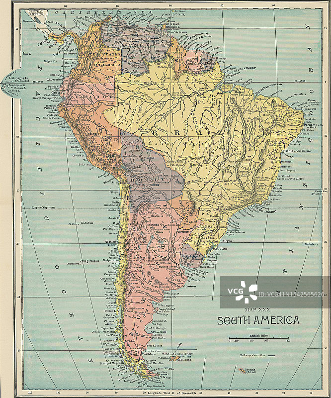 南美洲大陆的古色版地图图片素材