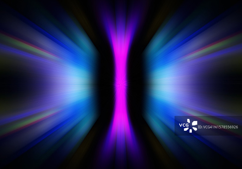 漩涡与轨迹的粉红色和蓝色的光向无限在黑色的背景。图片素材