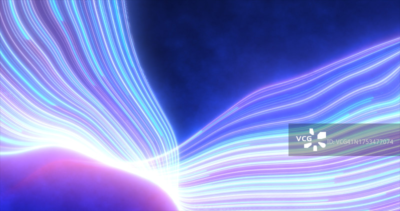 抽象明亮的蓝紫色发光飞波从扭曲的线条能量神奇的背景图片素材