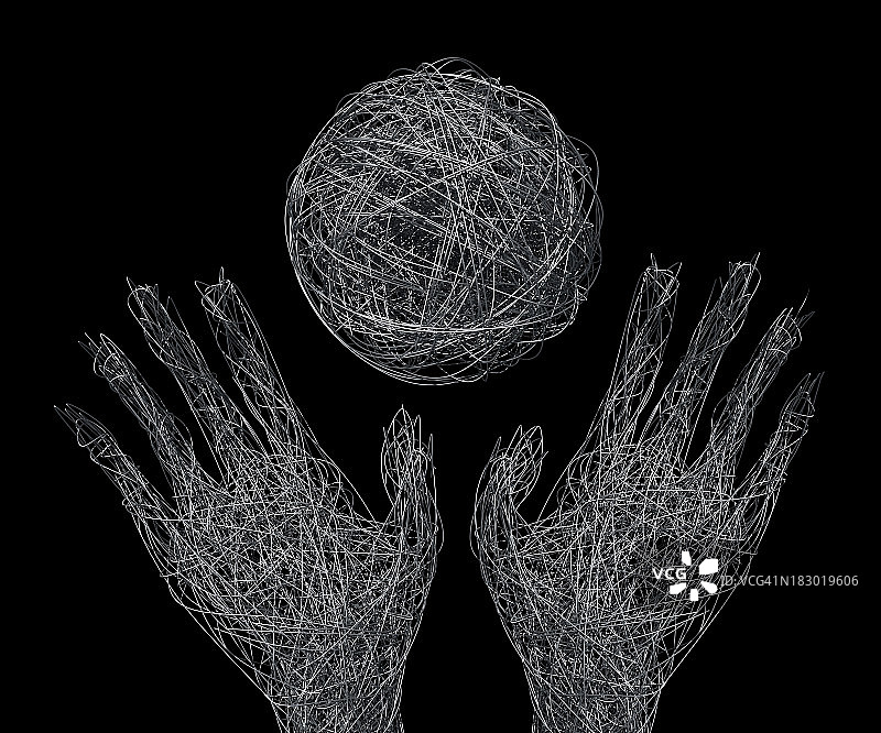 钢丝网手和球的概念图片素材