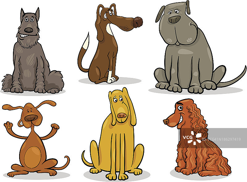 有趣的狗设置卡通插图图片素材