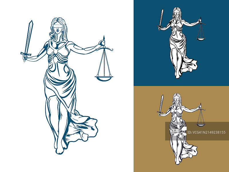 女士法图标矢量，女士法与正义之剑和砝码在她的手标志模板图片素材
