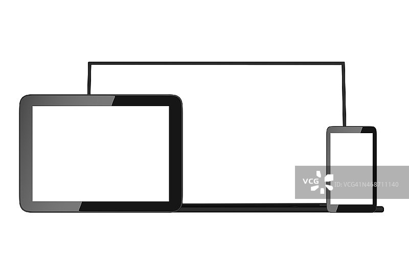 空白手机平板电脑和笔记本电脑的白色背景图片素材