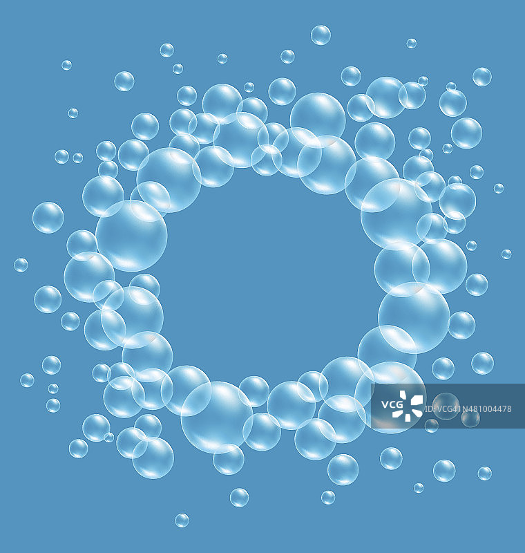 透明的肥皂泡像框上的蓝色图片素材
