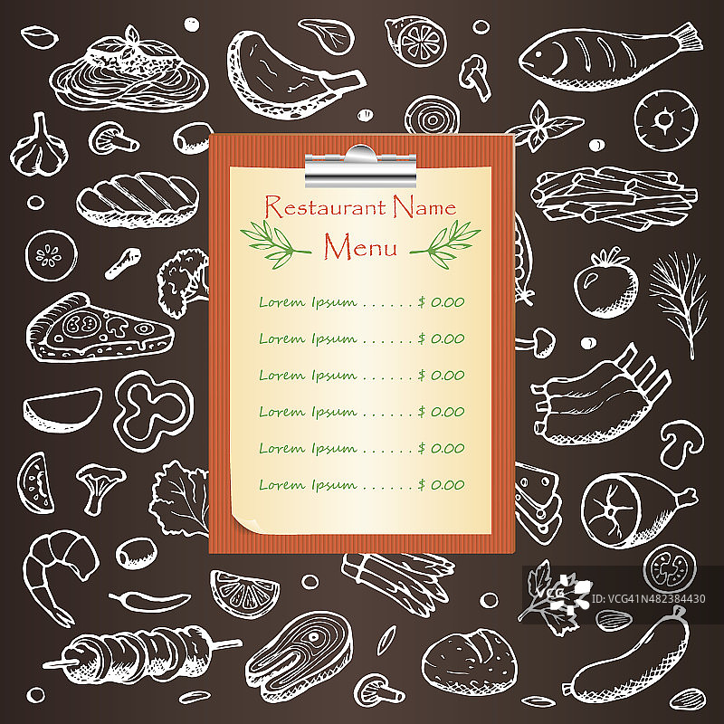 餐厅菜单与手绘涂鸦元素图片素材