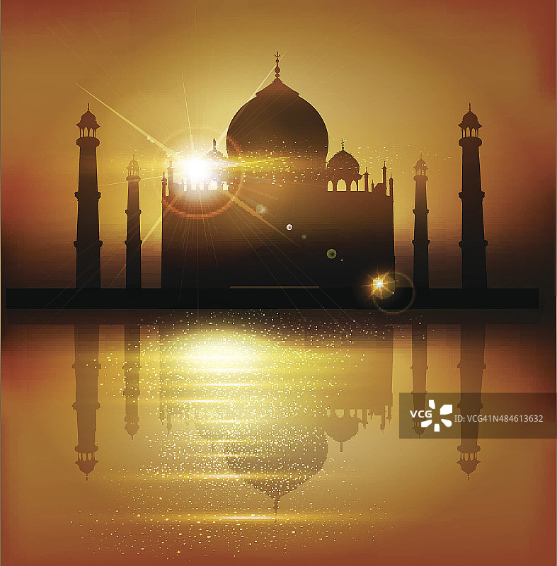 矢量背景与清真寺和尖塔的节日穆巴拉克图片素材