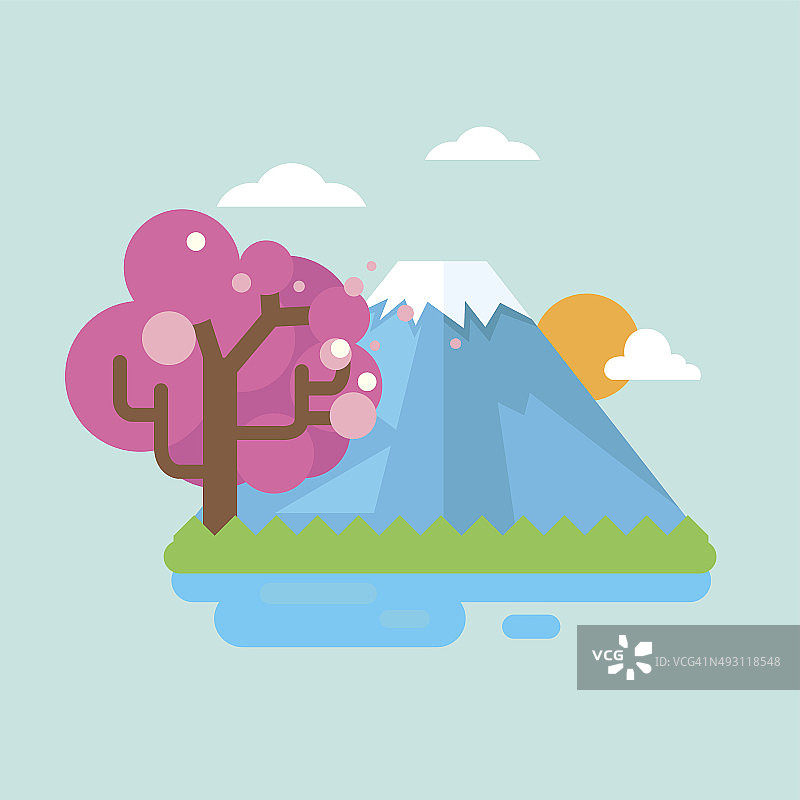 樱花盛开的富士山图片素材