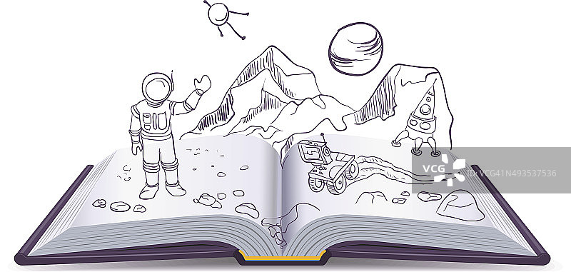 打开书火星。科幻小说的空间图片素材