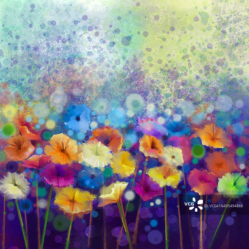 抽象雏菊-非洲菊花，水彩画图片素材