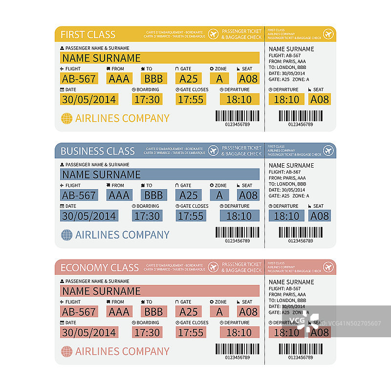 矢量航空乘客和行李票条形码。图片素材