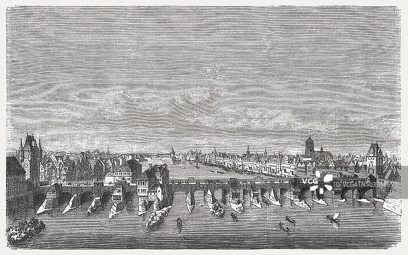 法兰克福/美因，18世纪，木刻，1880年出版图片素材