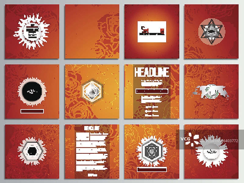 一套12张创意卡片，方形宣传册模板设计。中国人图片素材