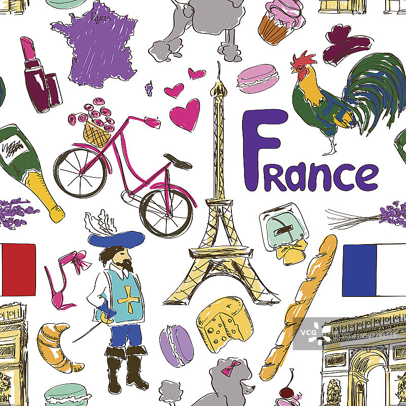 草图法国无缝图案图片素材