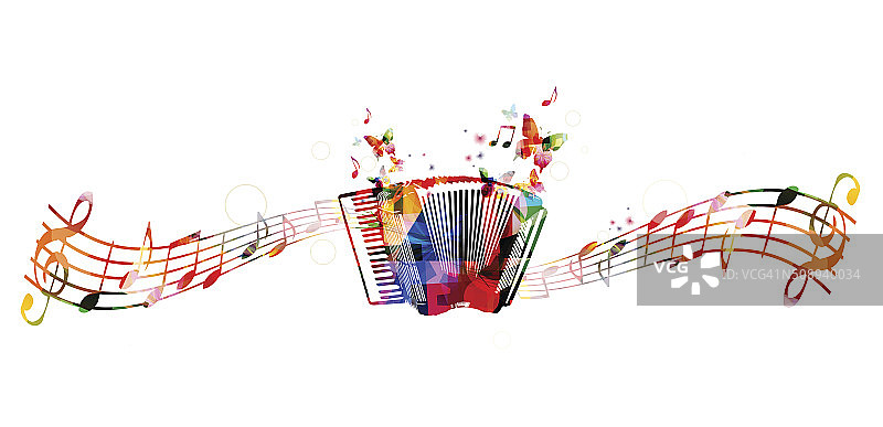 彩色手风琴设计与蝴蝶图片素材
