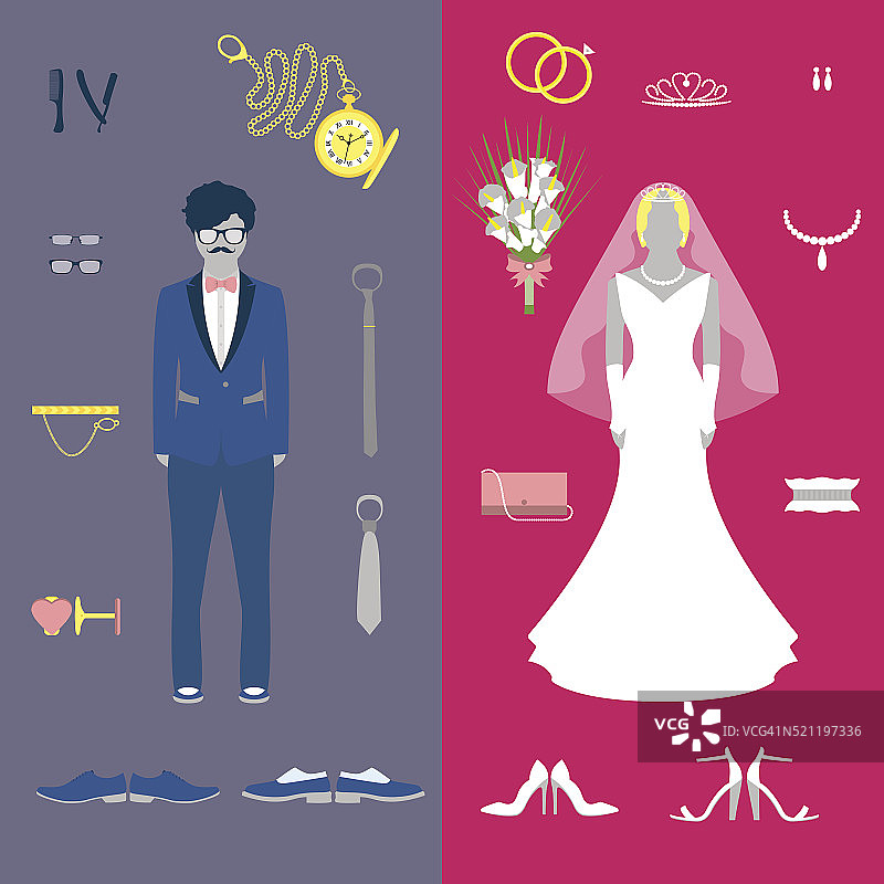 新娘和新郎的婚礼套装图片素材