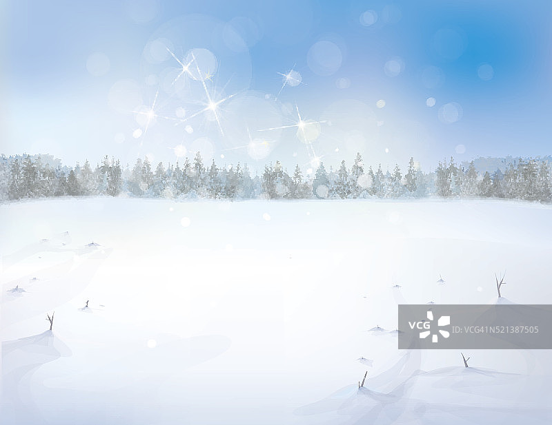 矢量雪景与森林背景。图片素材