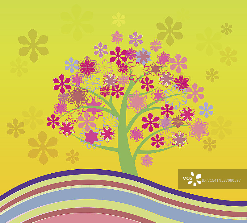 盛开的樱桃树抽象插图图片素材