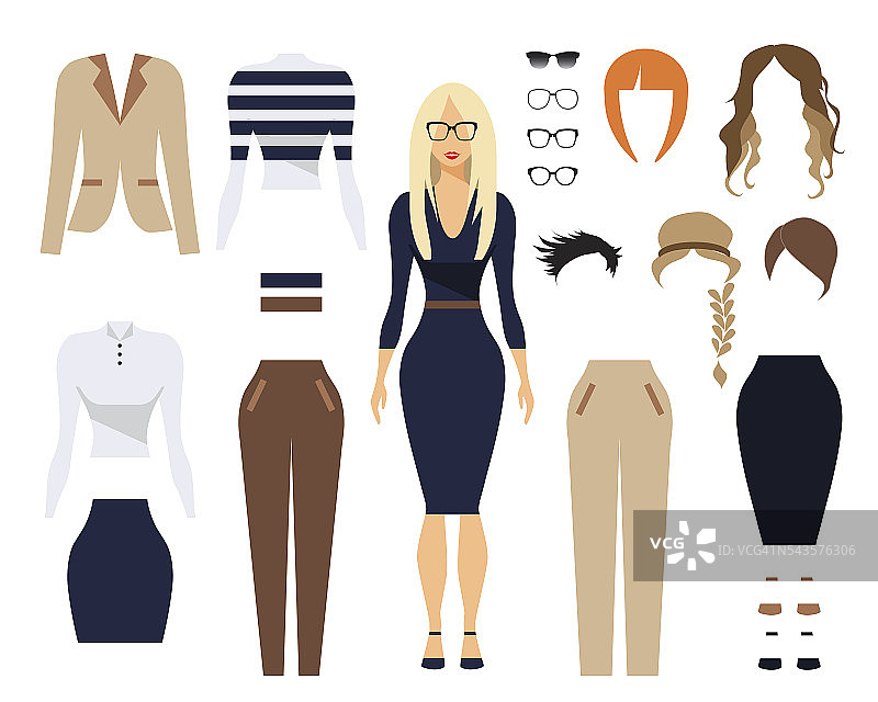 女式办公服装，时尚的制服设计。的眼镜图片素材