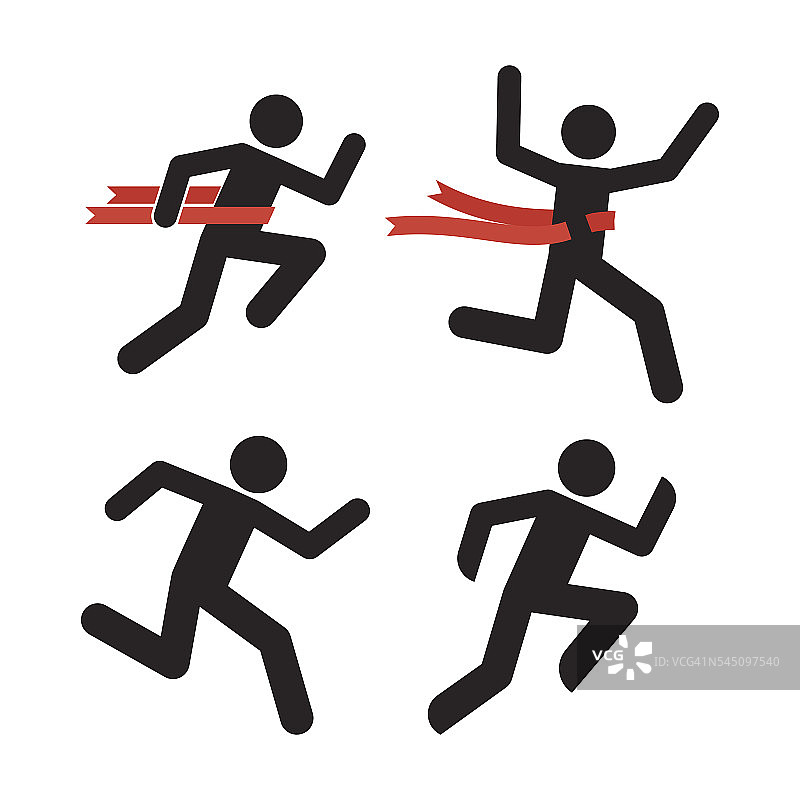 跑者图标。奔跑的人的剪影孤立在白色图片素材