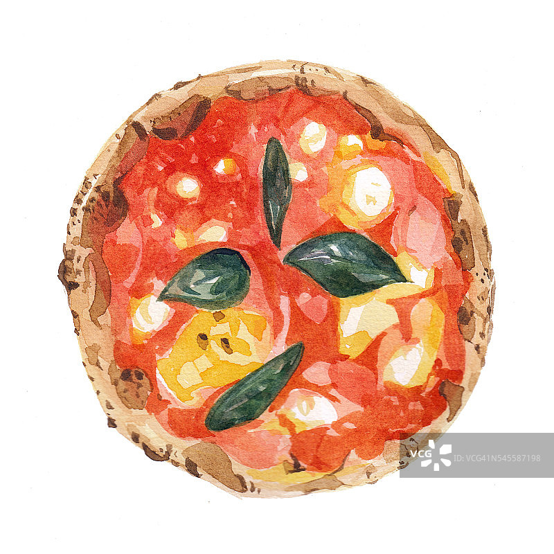 玛格丽特披萨-水彩画插图图片素材