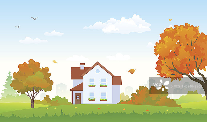秋天郊区的房子图片素材