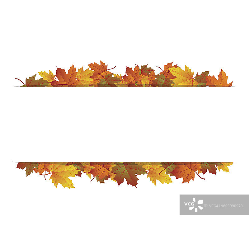 秋天的叶子周围是空白的长方形。向量横幅图片素材