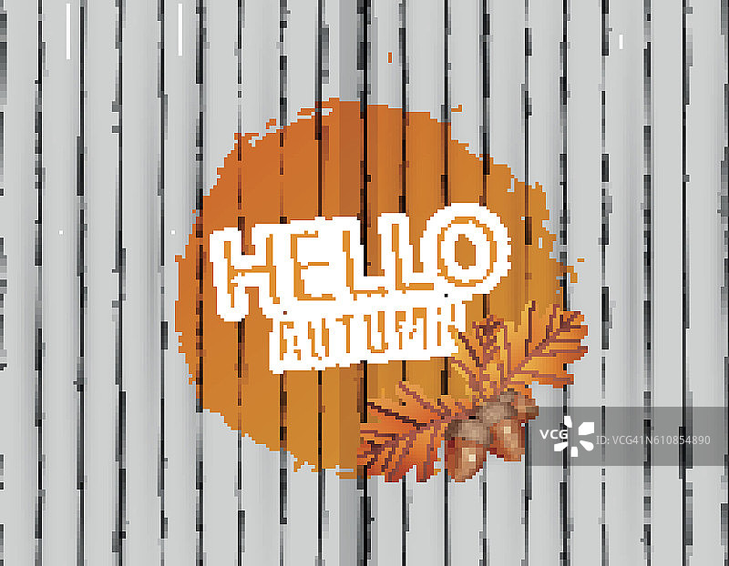 你好秋季矢量刻字木板。秋天向量背景。图片素材