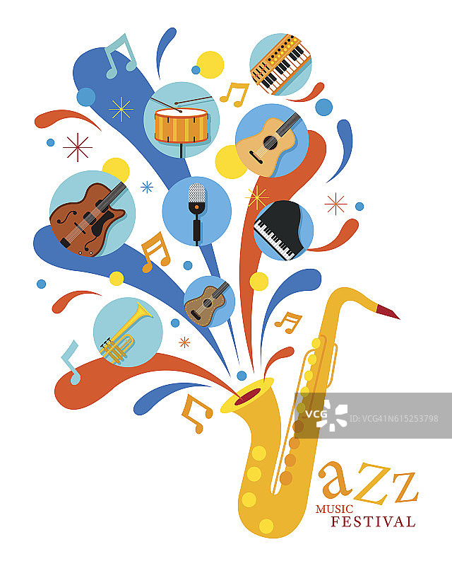 爵士乐器，带有图标的萨克斯风图片素材
