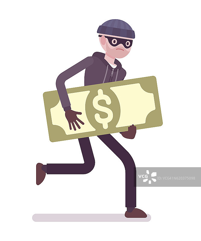 戴着黑色面具的小偷偷了钱就跑了图片素材