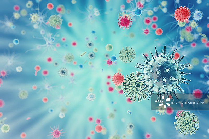 细菌病毒或细菌微生物细胞。三维渲染图片素材