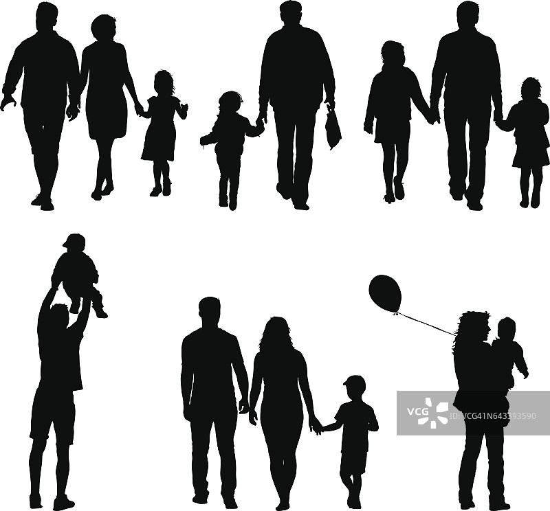 在白色背景上设置幸福家庭的剪影。矢量图图片素材