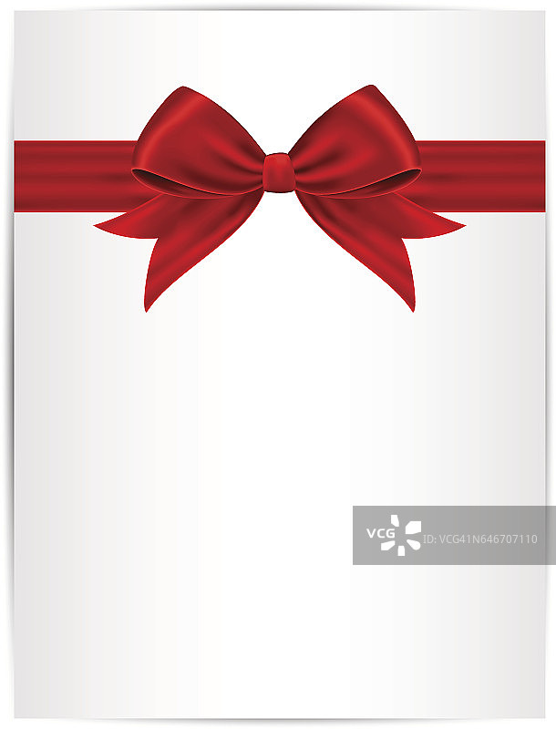 卡片与红色礼品蝴蝶结和丝带。图片素材
