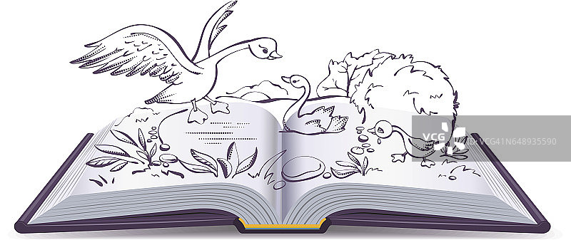 插图打开书的丑小鸭童话图片素材