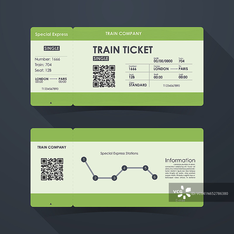 火车票概念设计。矢量插图。图片素材