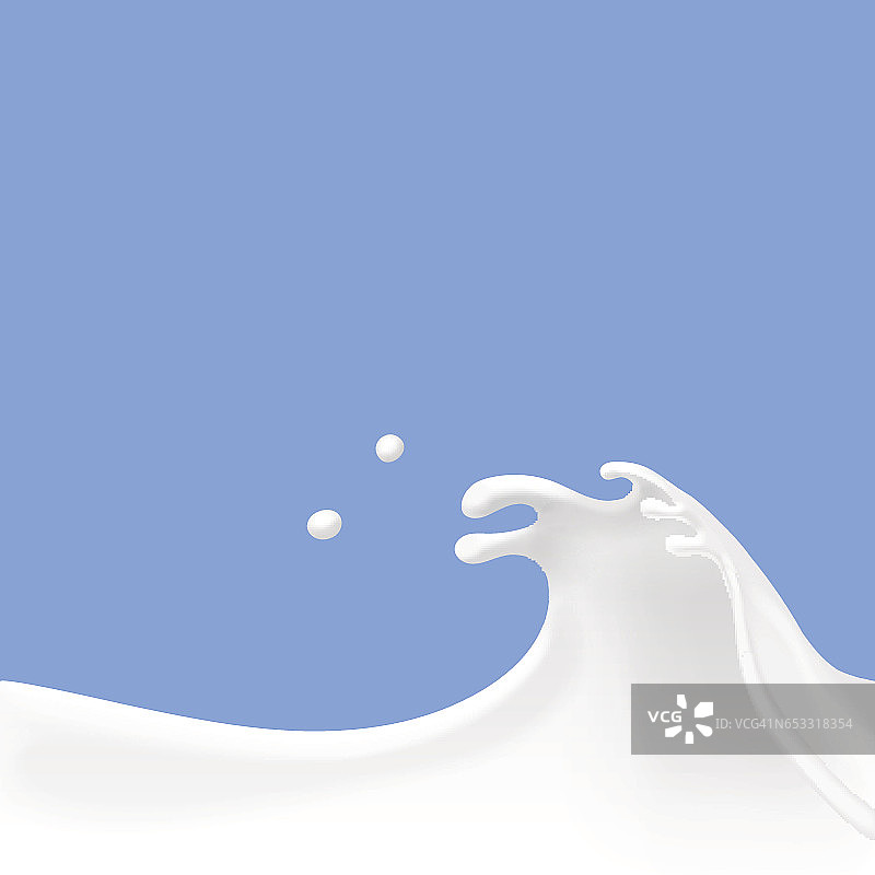 蓝色背景上的牛奶波。溅酸奶奶油矢量插图矢量图片素材