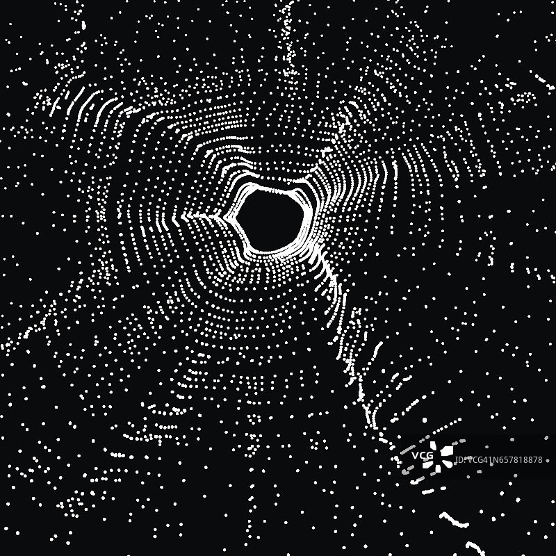 由飞行粒子形成的黑洞。抽象的背景。图片素材