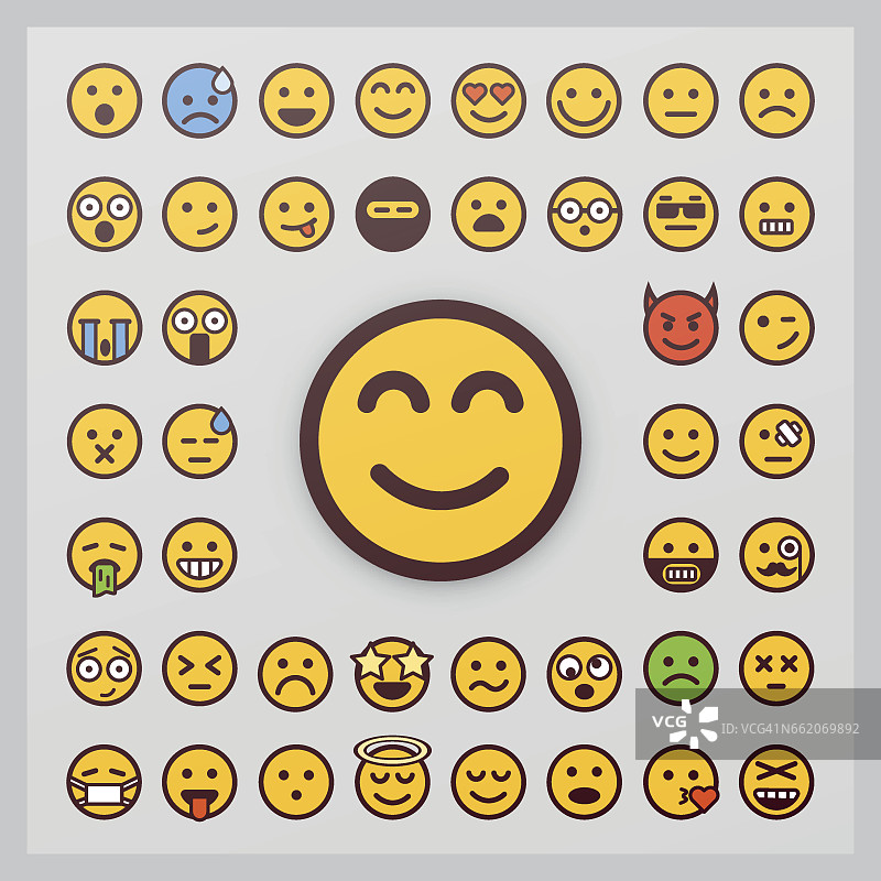 一组孤立在白色背景上的表情矢量。Emoji向量。微笑图标集合。图片素材