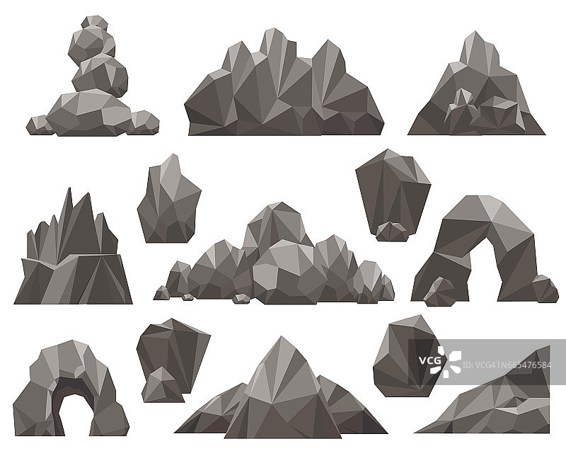 卡通3d岩石和石头设置图片素材