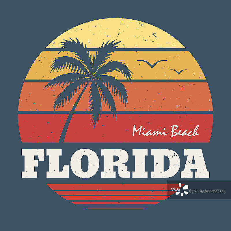 佛罗里达迈阿密t恤印花。矢量插图。图片素材