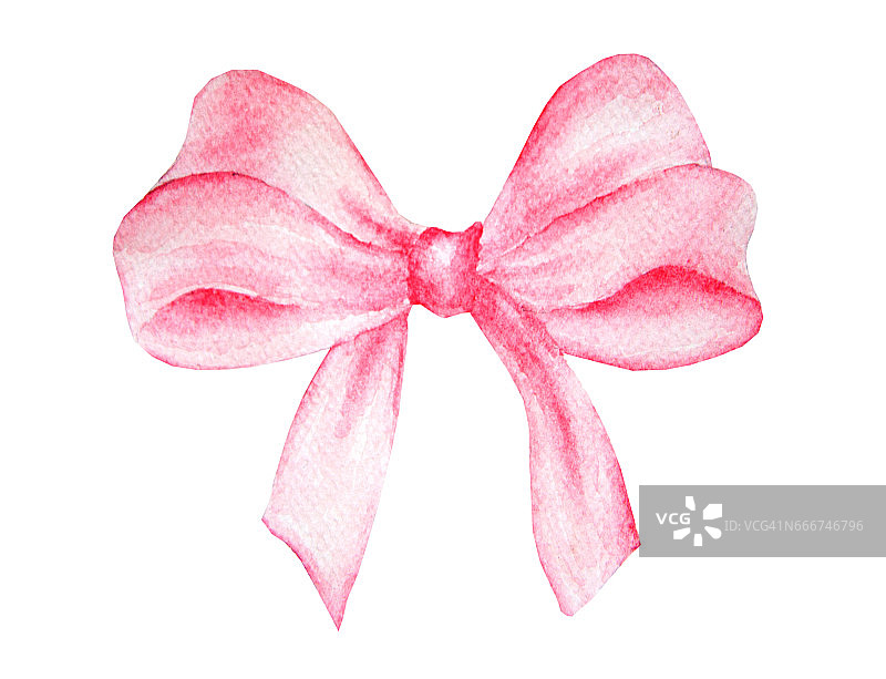 粉色蝴蝶结的礼物。水彩绘画。图片素材
