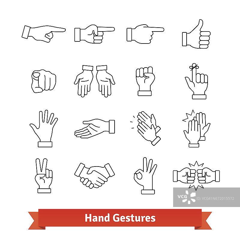 手势细线艺术图标集图片素材