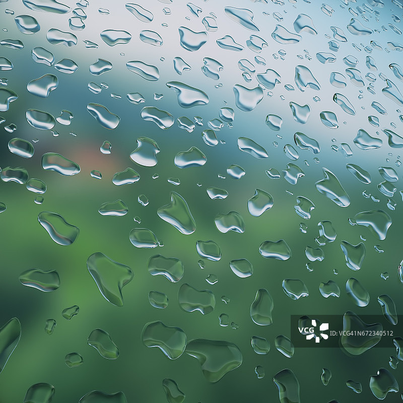 玻璃上的水滴，自然，雨，逼真的3d渲染图片素材