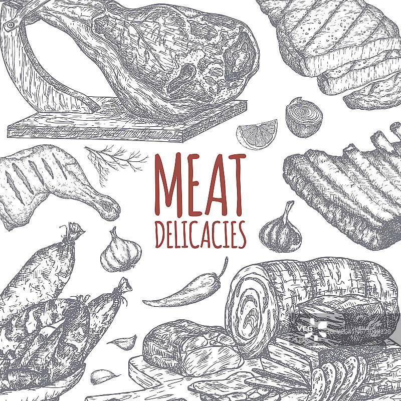 肉的美味模板基于手绘草图。图片素材