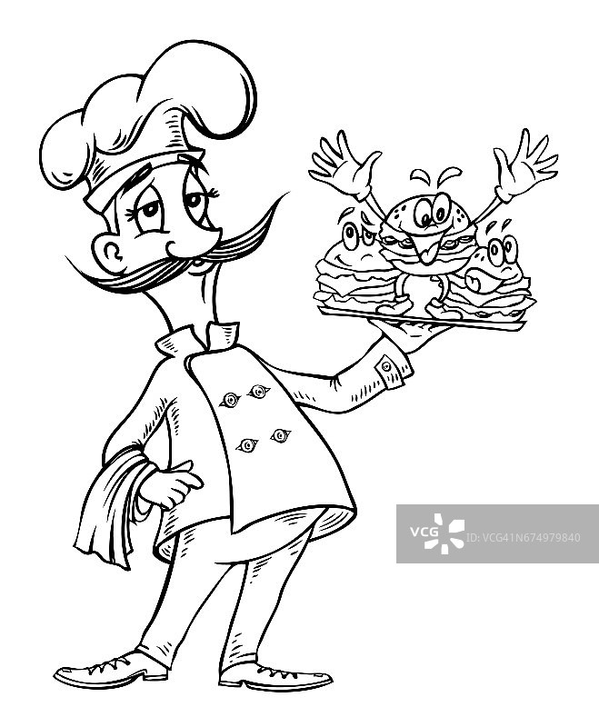 卡通形象的厨师与汉堡图片素材