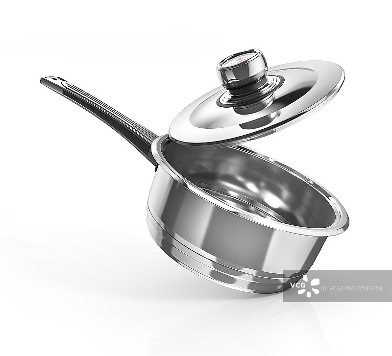 开放不锈钢烹饪锅孤立在白色与剪切路径。三维演示图片素材