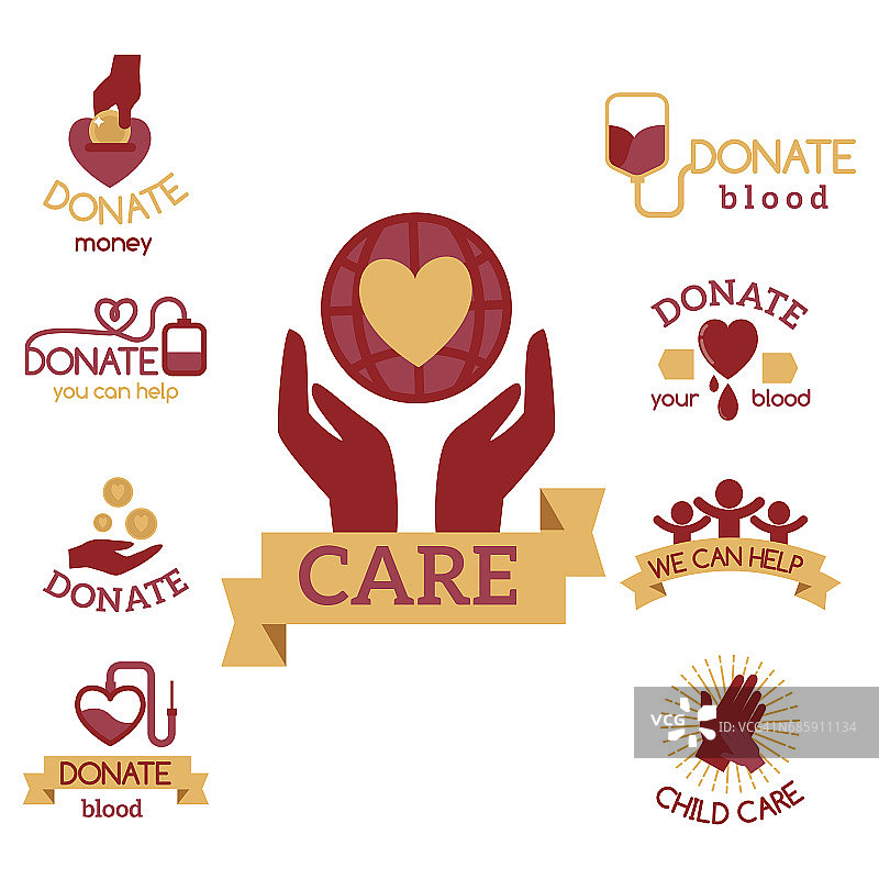 志愿者的红色图标慈善捐赠向量设置人道主义意识手希望援助支持标志图片素材