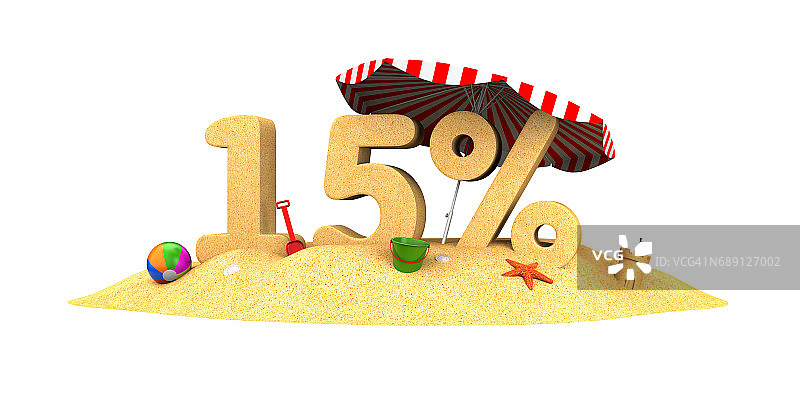 销售季节- 15% -数字的沙子。三维演示图片素材