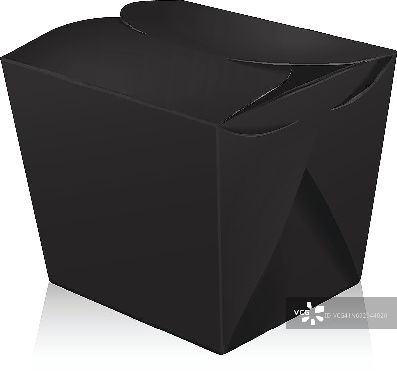 封闭黑色空白锅盒模型。向量的三维包装。纸盒亚洲或中国带走食品纸袋图片素材