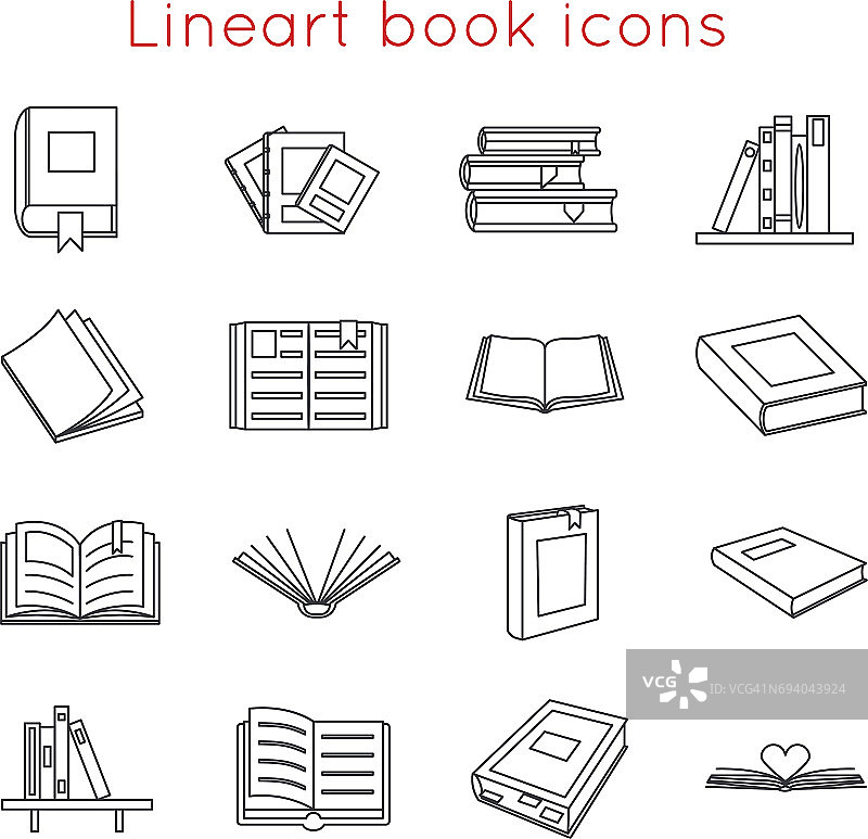 线条艺术书籍图标符号图标设置模板的Web等距孤立矢量插图图片素材