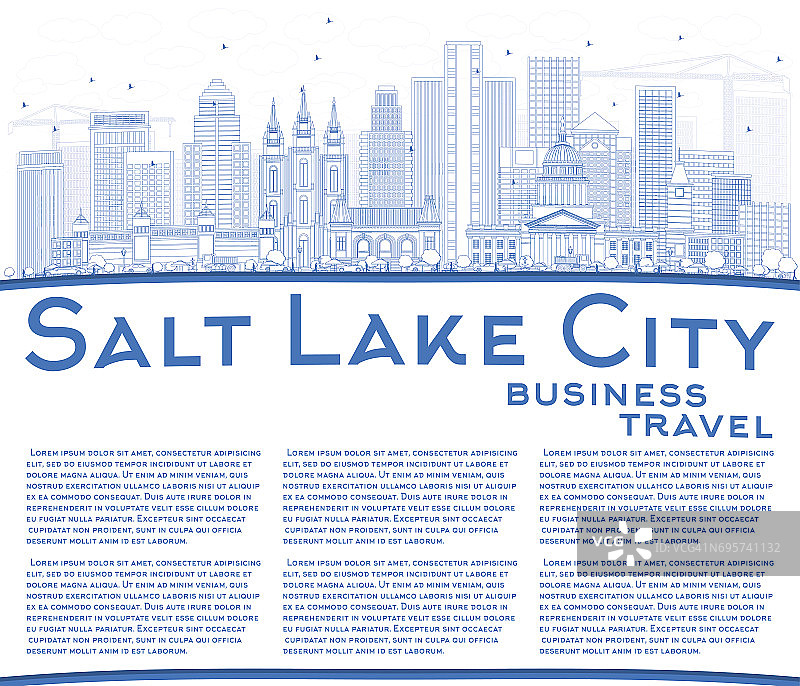 用蓝色建筑和复制空间勾勒出盐湖城的天际线。图片素材